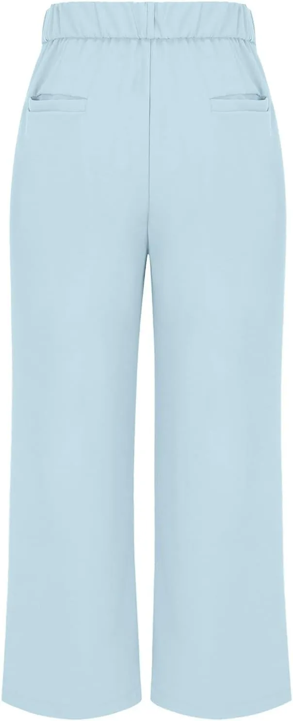 Women's Cotton Linen Summer Cropped Pants Elastic Waist Wide Leg Loose Fit Palazzo Pants Travel