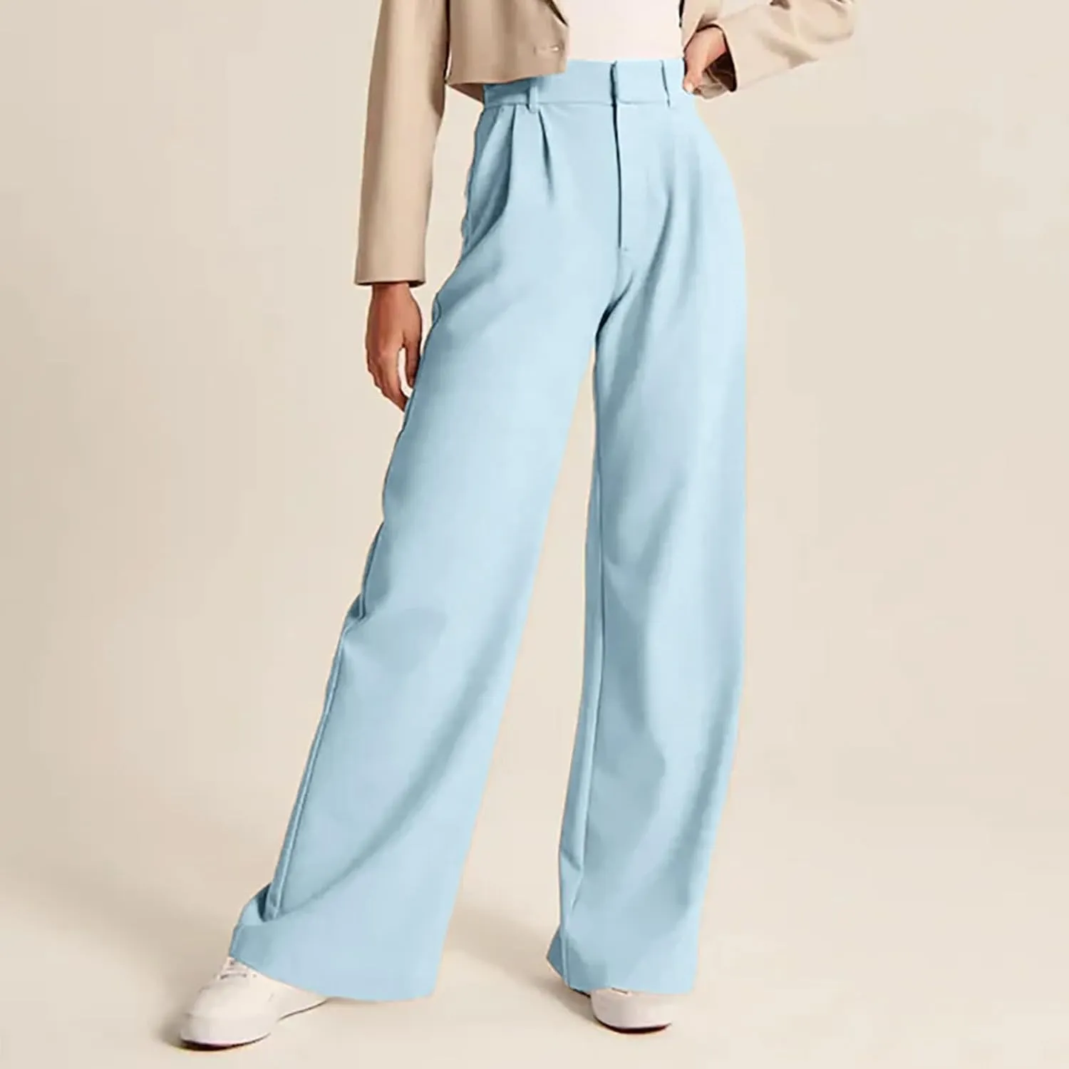 Women's Cotton Linen Summer Cropped Pants Elastic Waist Wide Leg Loose Fit Palazzo Pants Travel