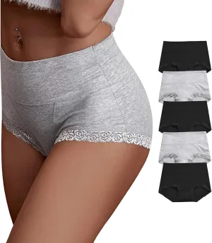 Women's Cotton Underwear,Ladies Soft Stretch Tummy Control Comfy No Muffin Panties Boyshorts