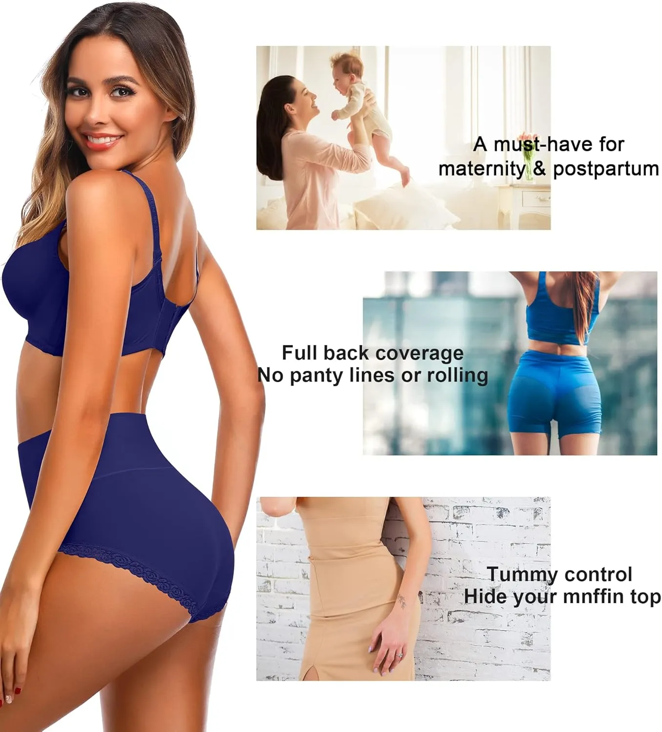 Women's Cotton Underwear,Ladies Soft Stretch Tummy Control Comfy No Muffin Panties Boyshorts