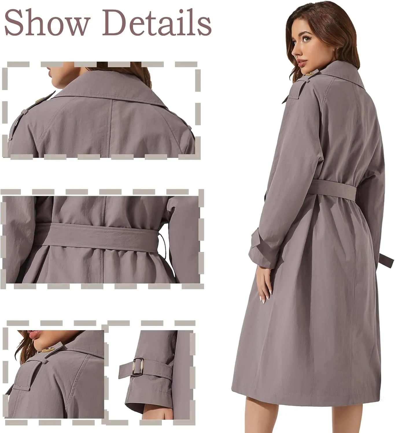 Women's Double Breasted Long Trench Coat Windproof Classic Lapel | Side Pocket Thin Coat With Belt.