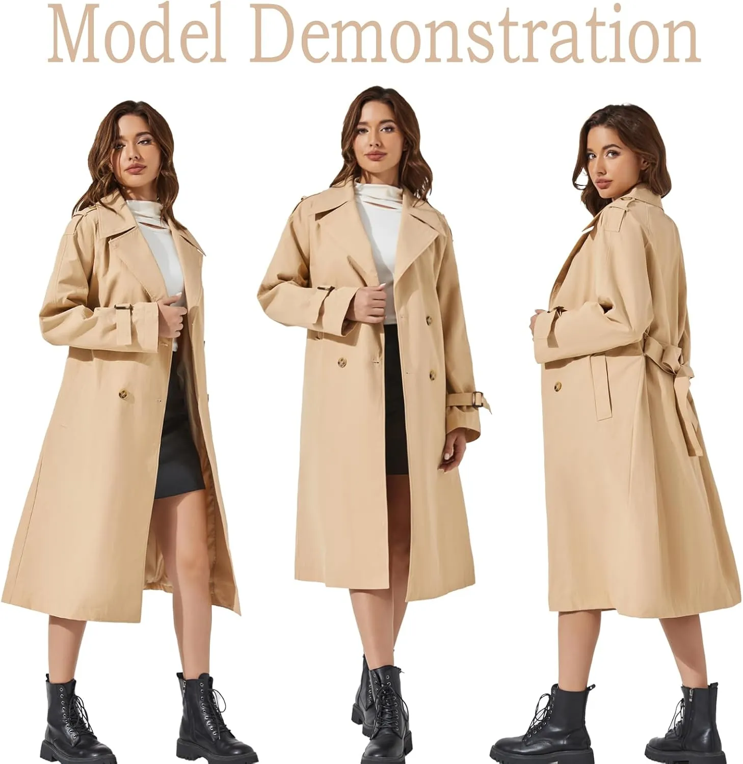 Women's Double Breasted Long Trench Coat Windproof Classic Lapel | Side Pocket Thin Coat With Belt.