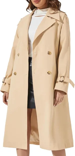 Women's Double Breasted Long Trench Coat Windproof Classic Lapel | Side Pocket Thin Coat With Belt.