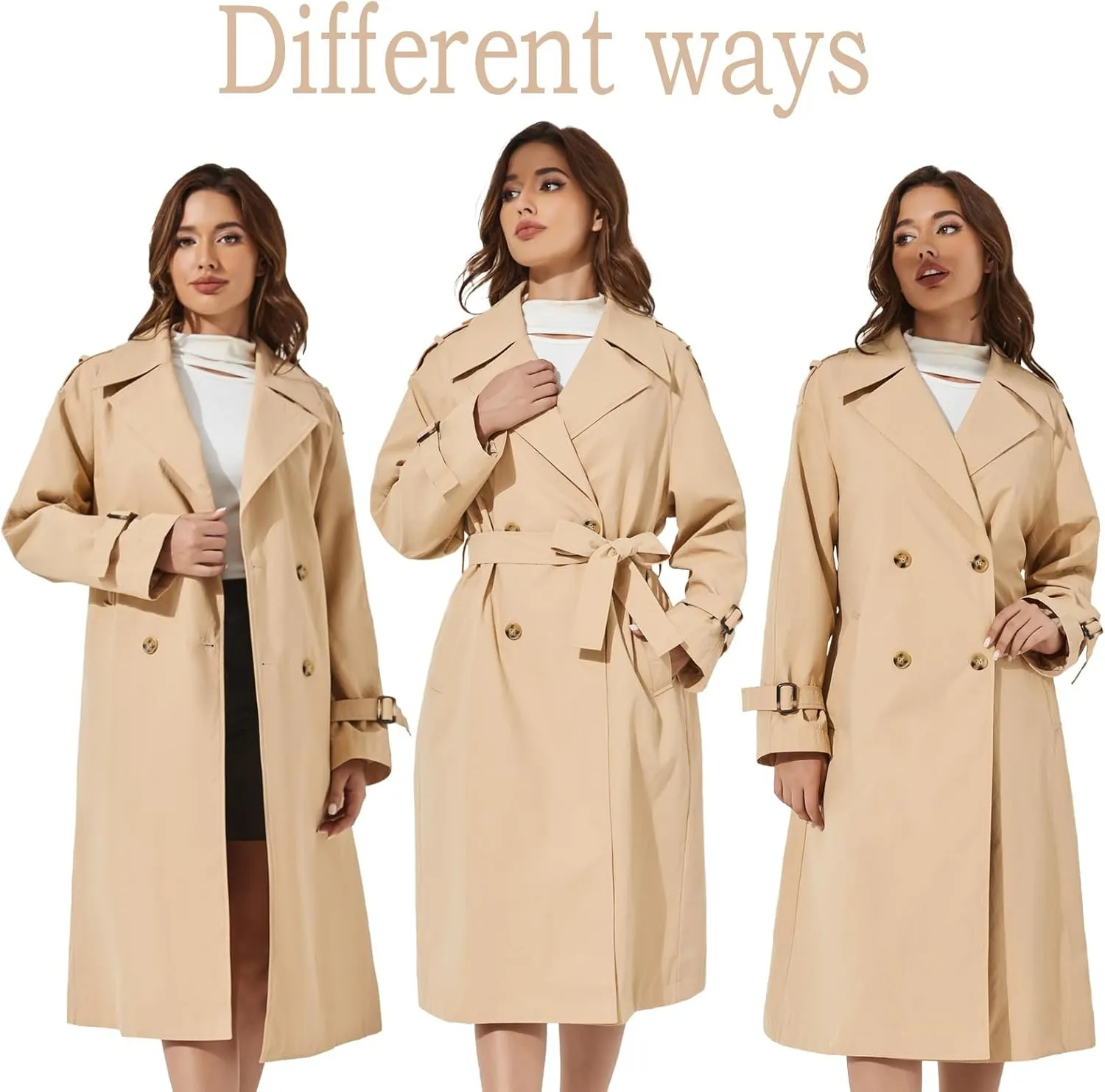 Women's Double Breasted Long Trench Coat Windproof Classic Lapel | Side Pocket Thin Coat With Belt.