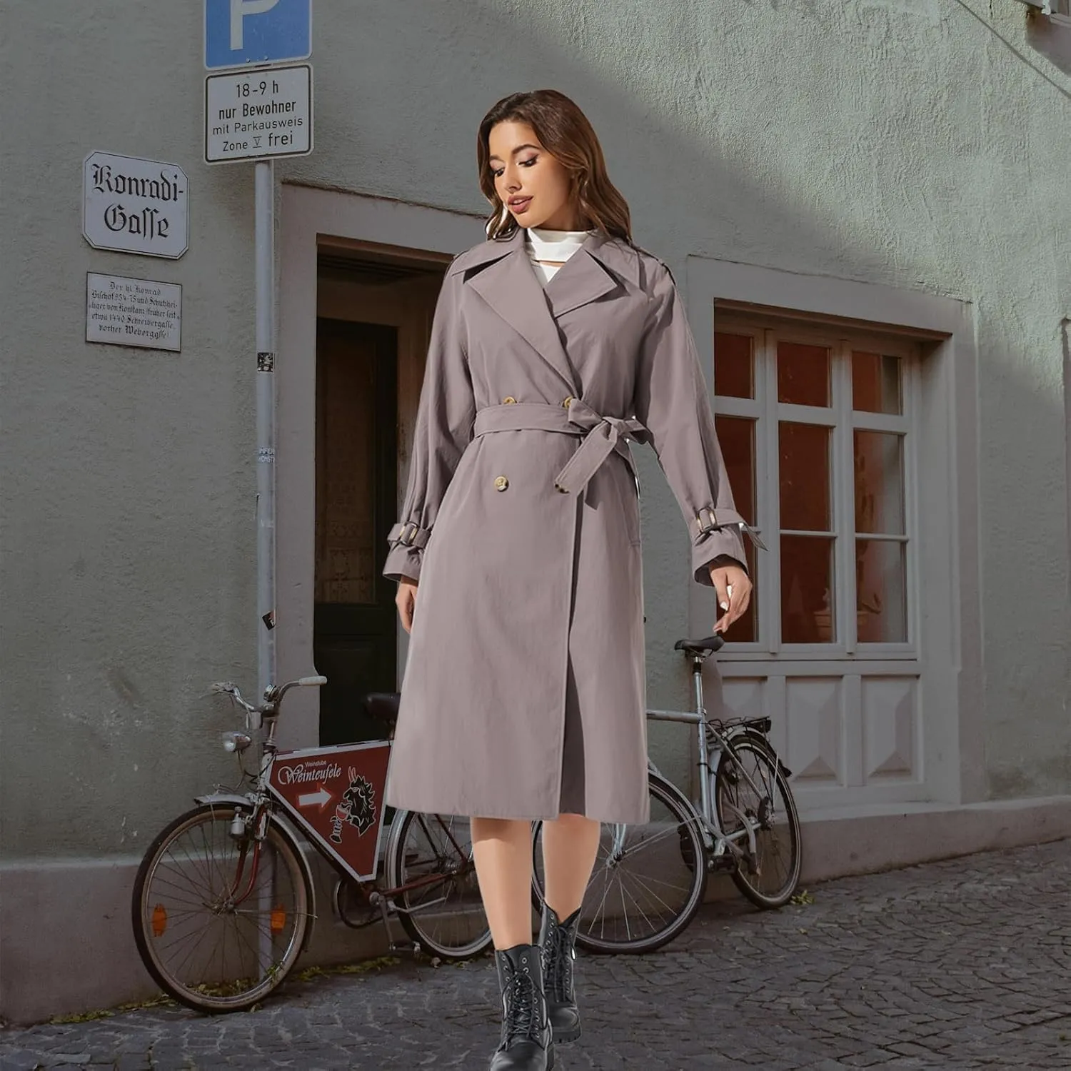 Women's Double Breasted Long Trench Coat Windproof Classic Lapel | Side Pocket Thin Coat With Belt.