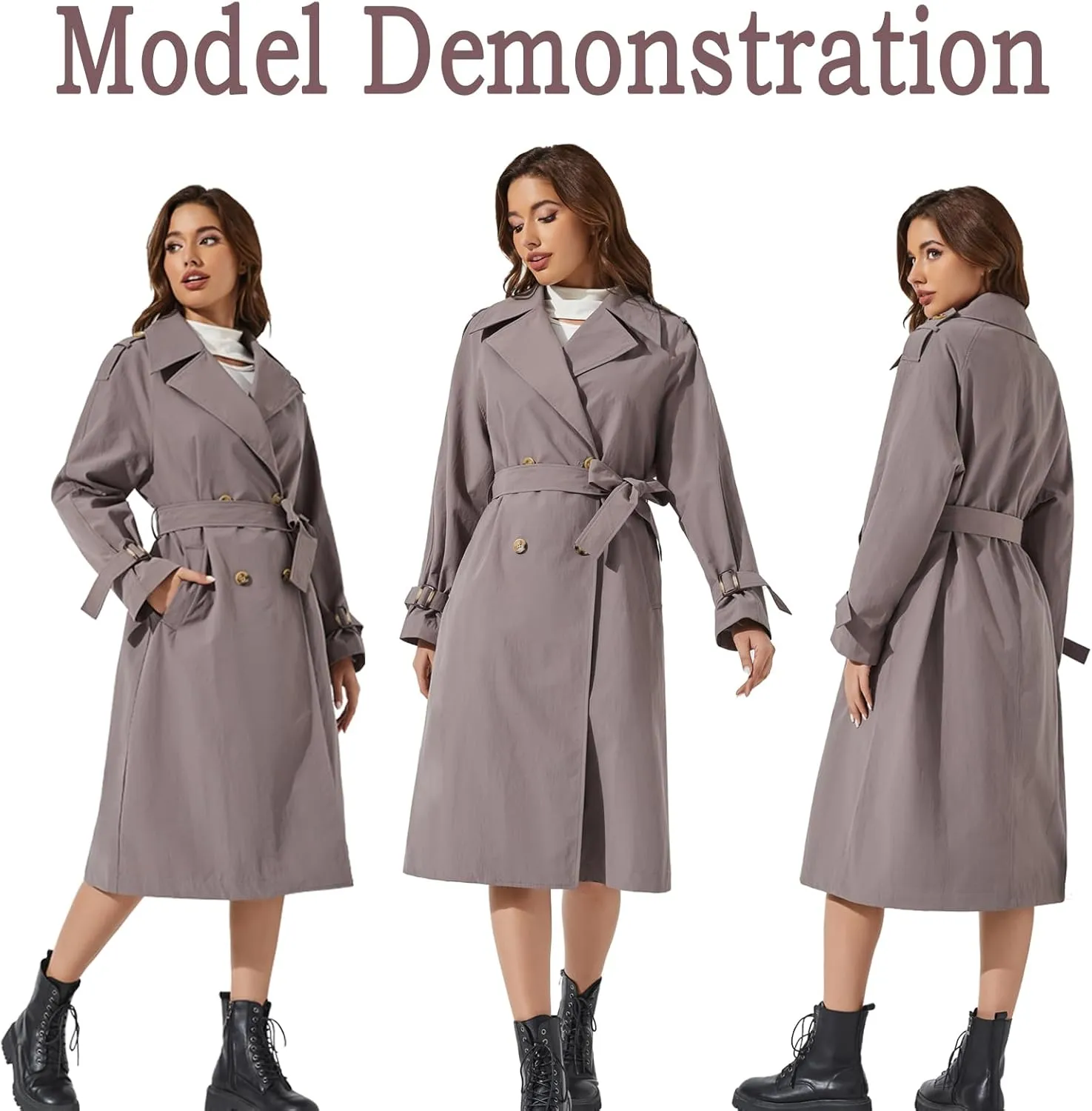 Women's Double Breasted Long Trench Coat Windproof Classic Lapel | Side Pocket Thin Coat With Belt.