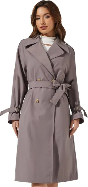 Women's Double Breasted Long Trench Coat Windproof Classic Lapel | Side Pocket Thin Coat With Belt.