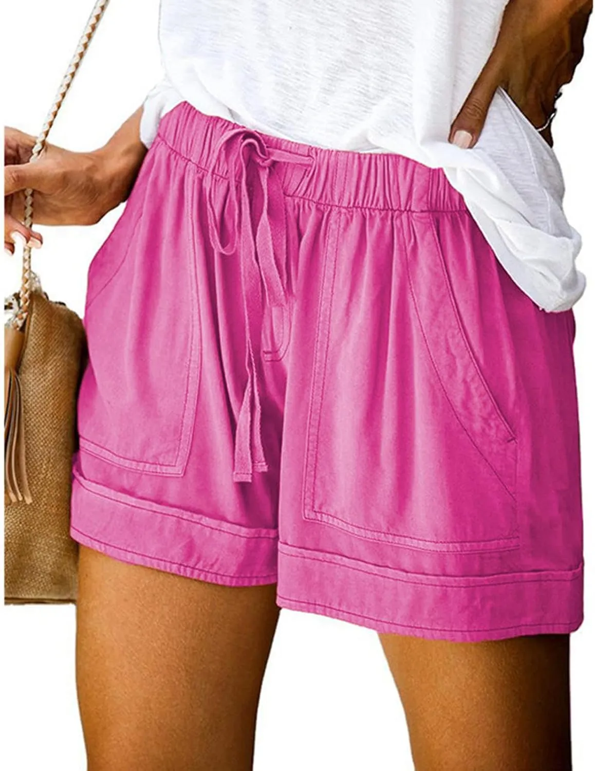 Womens Drawstring Shorts Summer Elastic Waist Casual Lightweight with Pockets #45