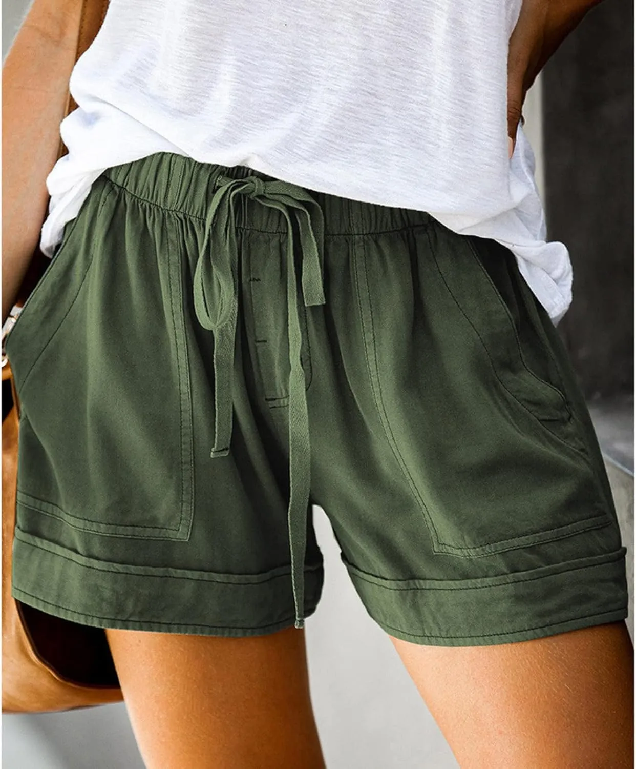 Womens Drawstring Shorts Summer Elastic Waist Casual Lightweight with Pockets #45