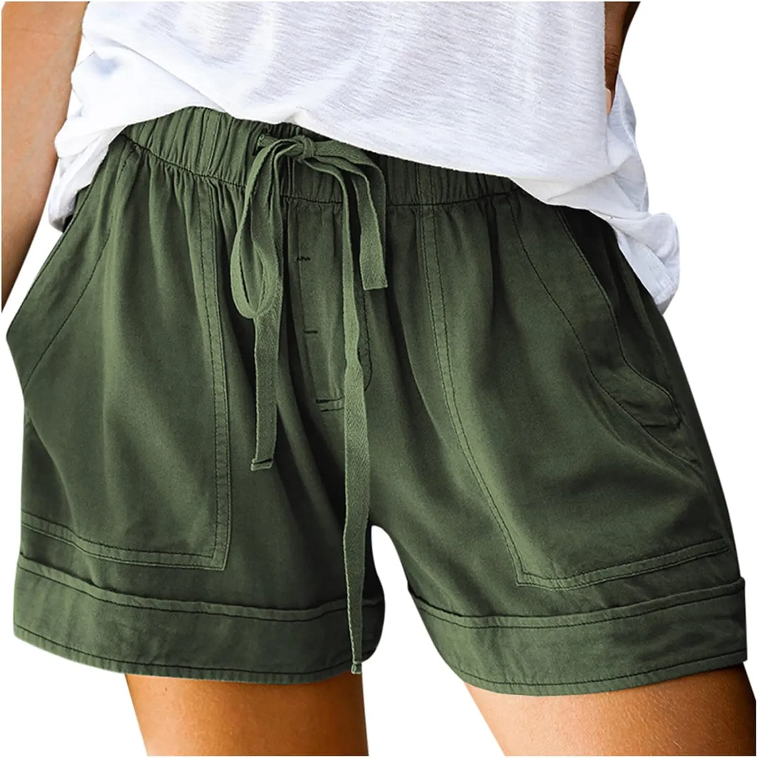 Womens Drawstring Shorts Summer Elastic Waist Casual Lightweight with Pockets #45