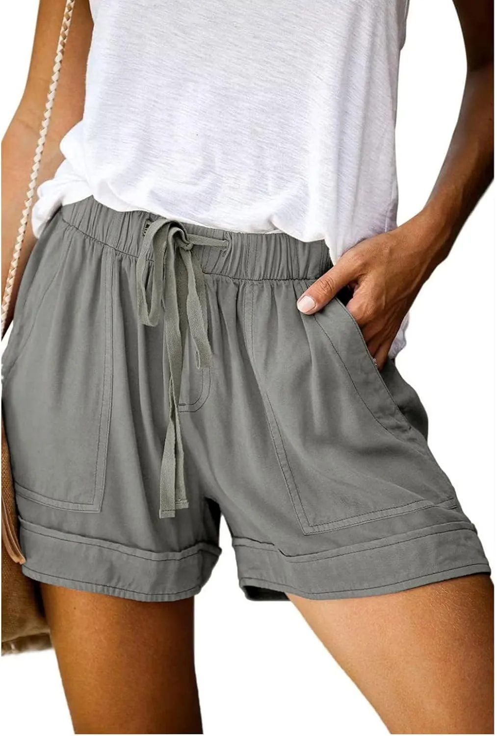 Womens Drawstring Shorts Summer Elastic Waist Casual Lightweight with Pockets