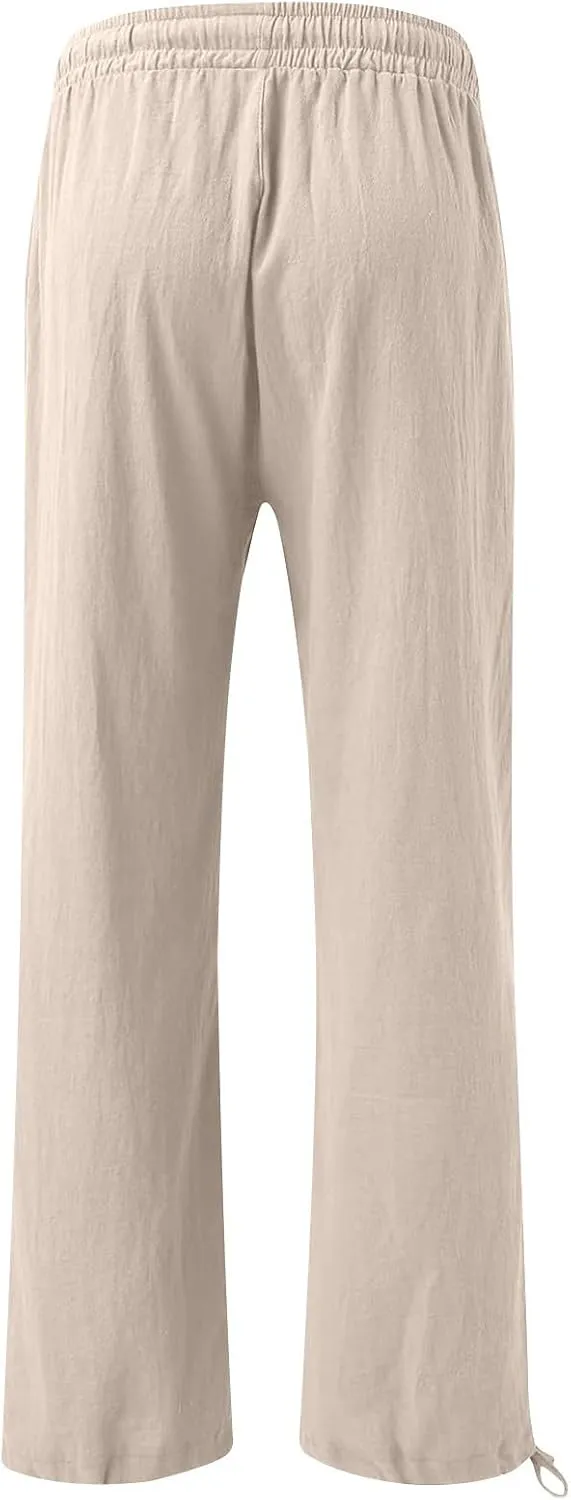 Womens Elastic High Waisted Palazzo Pants 2024 Summer Trendy Casual Wide Leg Pant Long Lounge Trousers with Pocket