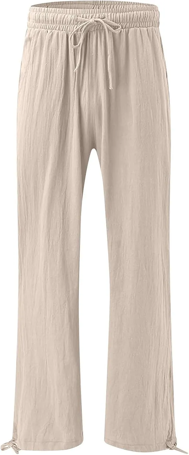 Womens Elastic High Waisted Palazzo Pants 2024 Summer Trendy Casual Wide Leg Pant Long Lounge Trousers with Pocket