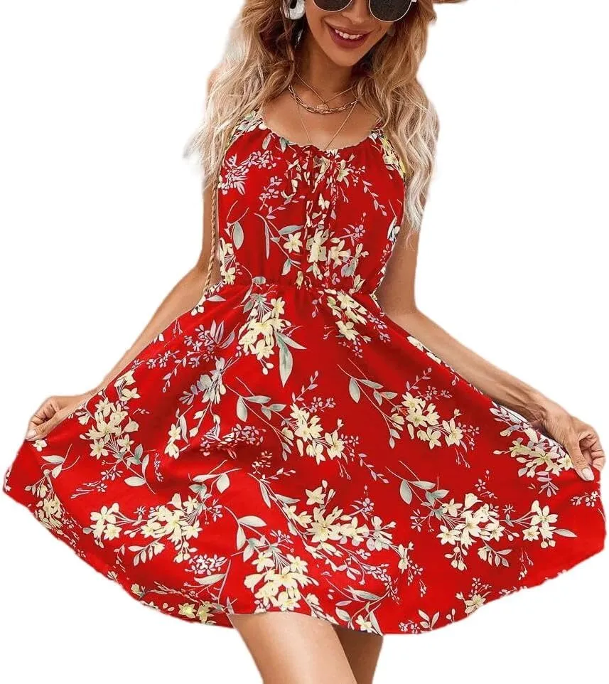 Women's Elegant Sleeveless Halter Skirts, 2025 Summer Fashion Stylish Dress, Print and Elastic Waist Sundress