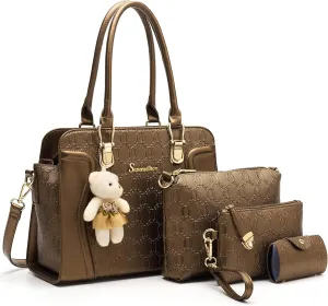 Women's Fashion Handbags Tote Bags Shoulder Bag Top Handle Satchel Purse Set 4pcs