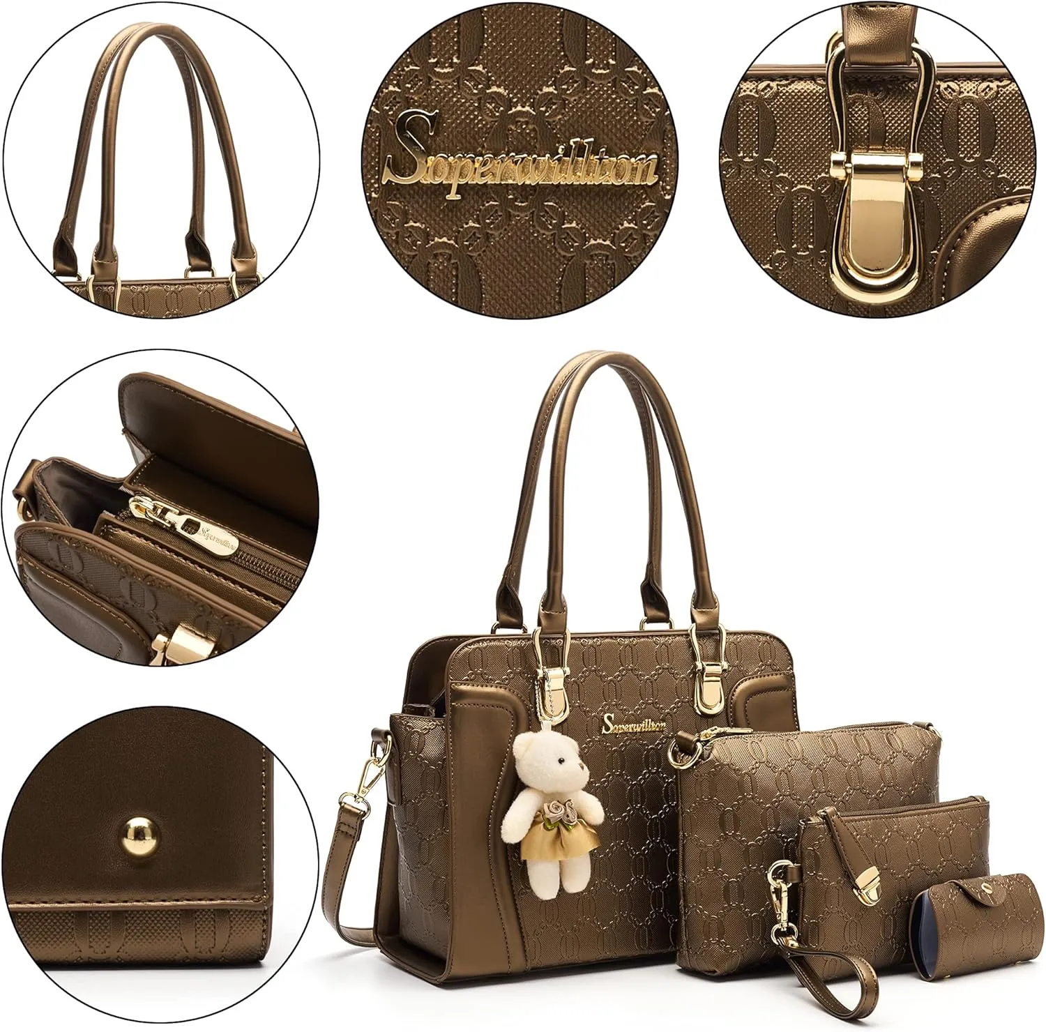 Women's Fashion Handbags Tote Bags Shoulder Bag Top Handle Satchel Purse Set 4pcs