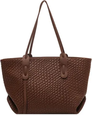 Womens Fashion Luxury Large Leather Woven Leather Tote Handbag Shoulder Bag Women Top Handle Satchel Handbag Work