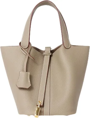 Women's Genuine Leather Soft Bucket Bags Stylish Lock Design Small Handbags Casual Satchel Ladies Daily Shoulder Bags