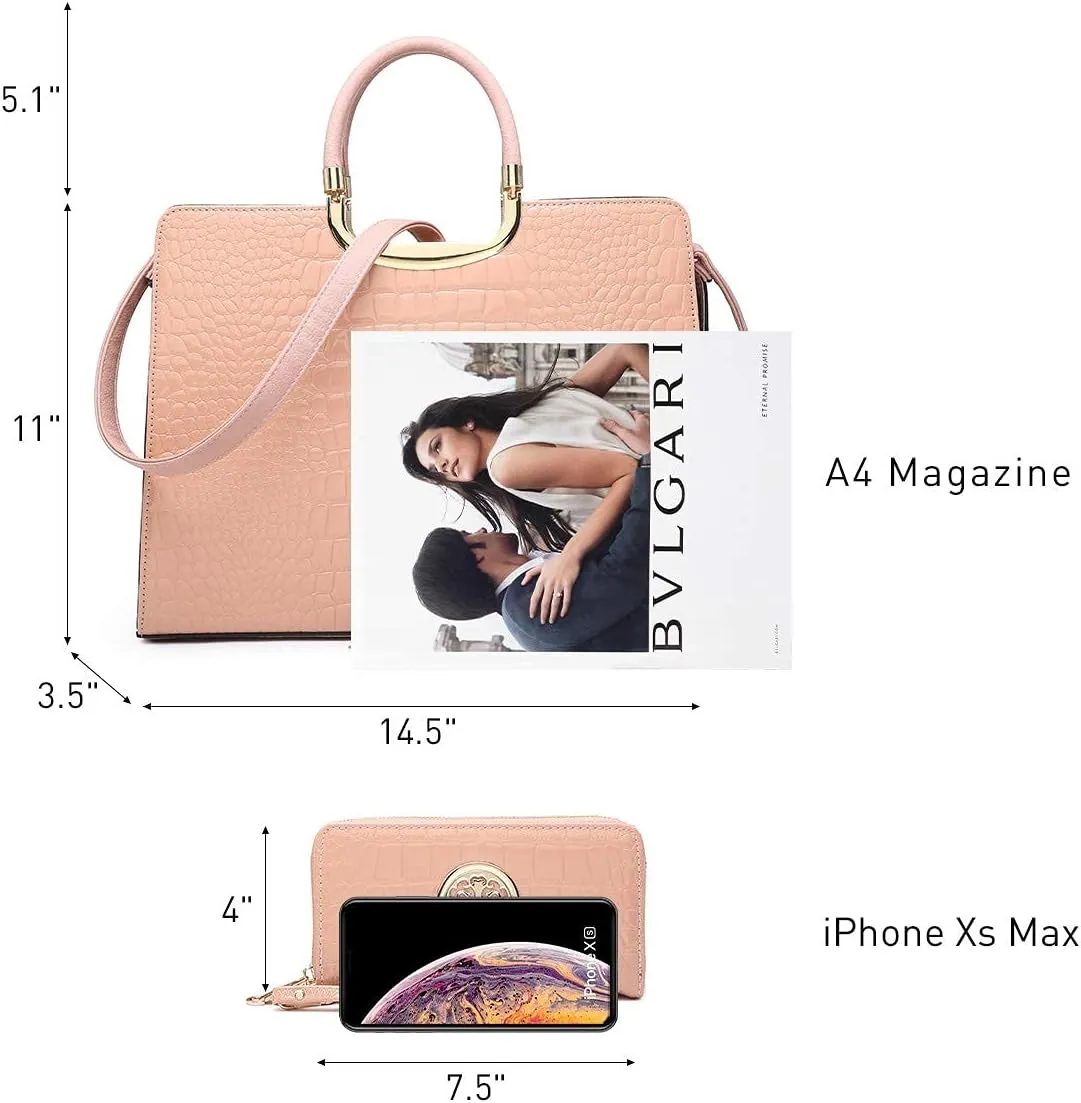Womens Handbag Top Handle Shoulder Bag Tote Satchel Purse Work Bag with Matching Wallet