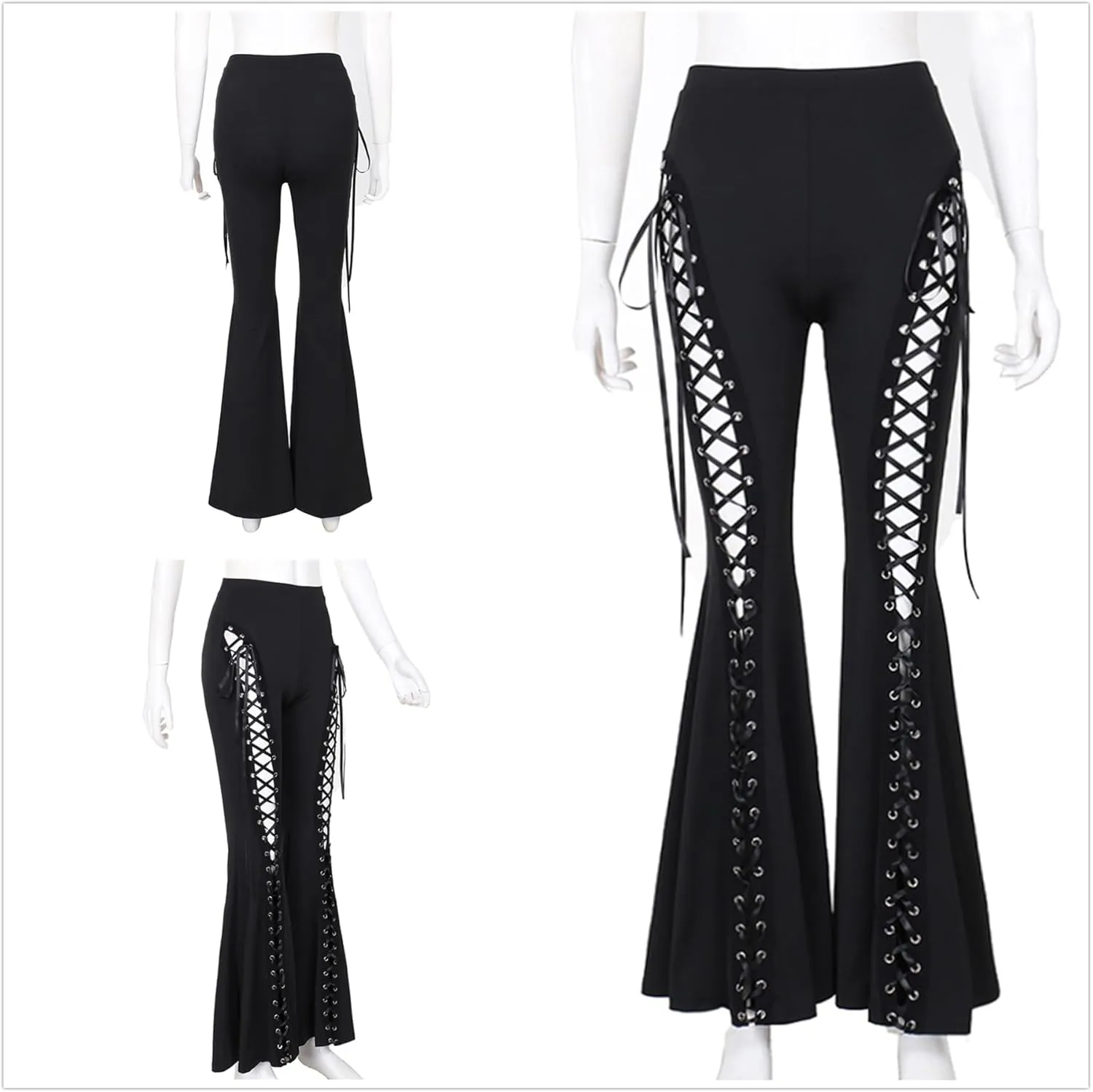 Women’s High Waist Rave Mesh Sheer Pants Flared Bell Bottom Pants for Rave Festival Dance Clubwear