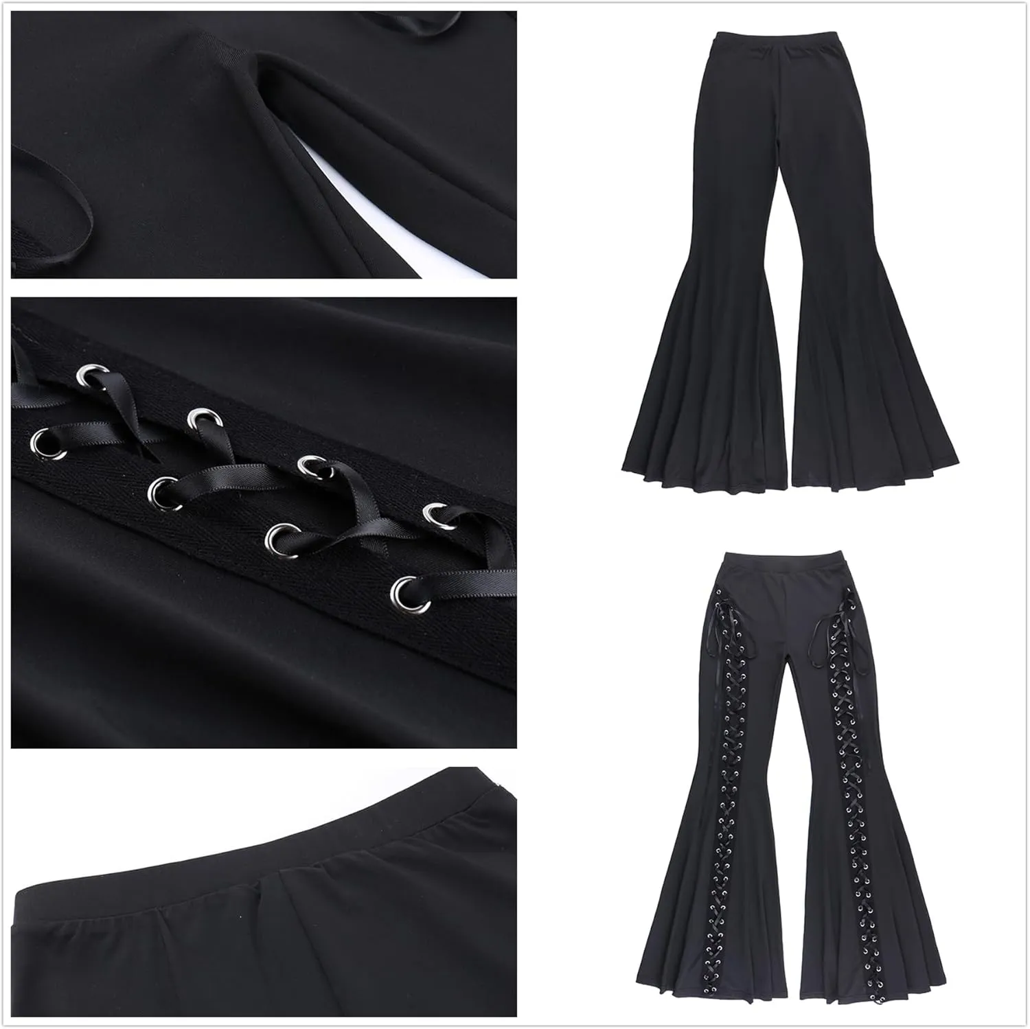 Women’s High Waist Rave Mesh Sheer Pants Flared Bell Bottom Pants for Rave Festival Dance Clubwear