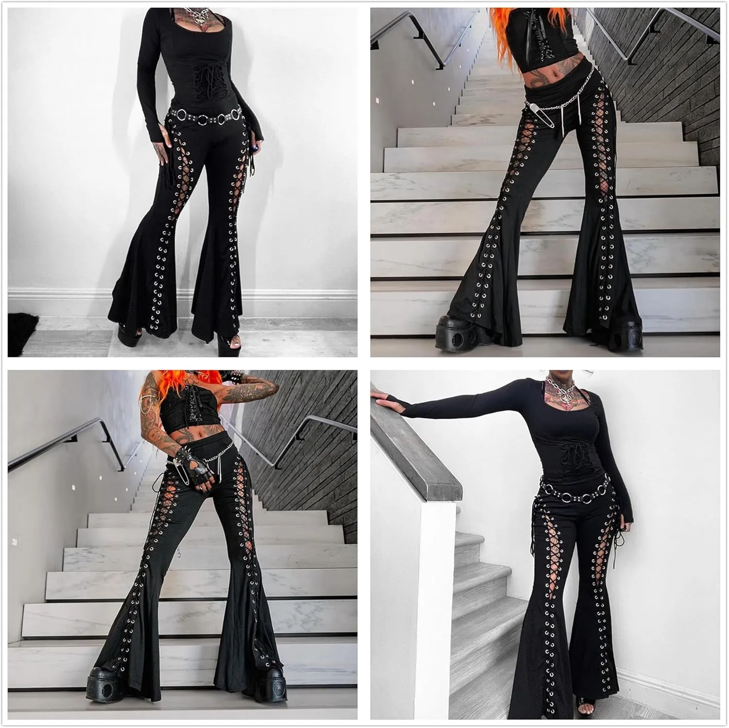 Women’s High Waist Rave Mesh Sheer Pants Flared Bell Bottom Pants for Rave Festival Dance Clubwear