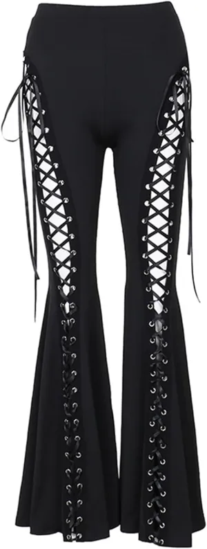 Women’s High Waist Rave Mesh Sheer Pants Flared Bell Bottom Pants for Rave Festival Dance Clubwear