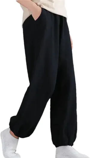 Womens Korean Cotton Linen Bloomers High Waist Wide Leg Casual Elastic Ankle-Length Pants
