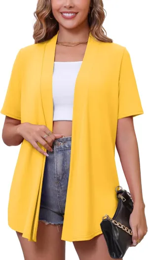 Women's Lightweight Open Front Cardigans Short Sleeve Casual Soft Drape Spring Summer Fall Cardigan S-3XL