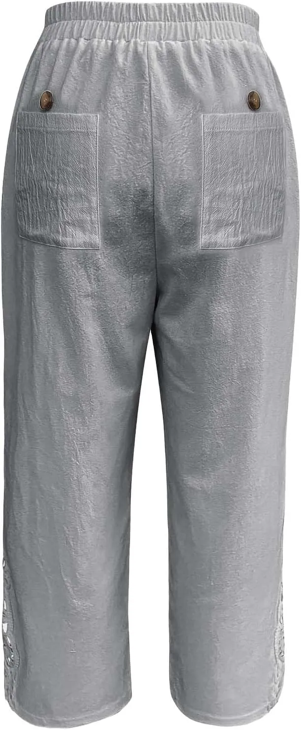 Women’s Loose Casual Wide Leg Pants Loose Lightweight Comfy Elastic Waist Cropped Trousers with Pockets 2025