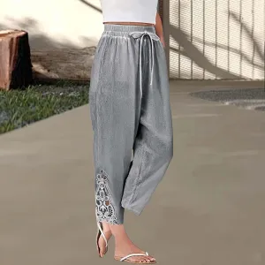 Women’s Loose Casual Wide Leg Pants Loose Lightweight Comfy Elastic Waist Cropped Trousers with Pockets 2025