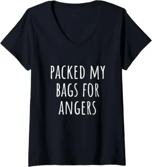 Womens Packed My Bags For Angers V-Neck T-Shirt