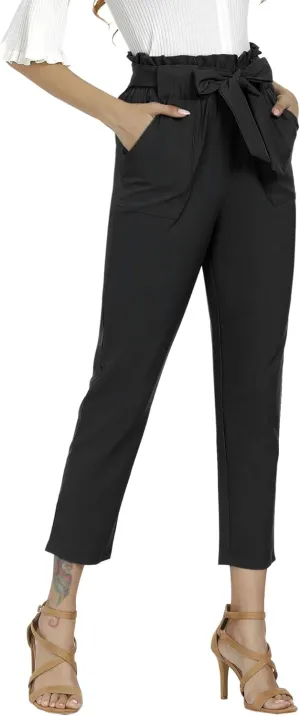 Women's Pants Casual Trouser Paper Bag Pants Elastic Waist Slim Pockets