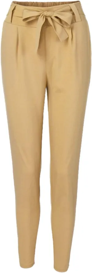 Women's Paper Bag Waist Pants Slim Fit Casual Office Pencil Trousers Elastic High Waist Bow-Knot Slacks with Pockets