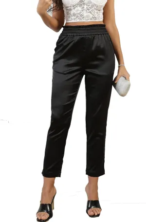Women's Paperbag Satin Silky Party Wedding Metallic Dress Elastic Waist Pants Clubwear