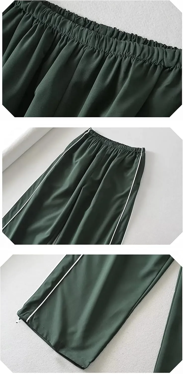 Womens Parachute Pants Wide Leg Baggy Pants Y2K Elastic Waist Jogger Sweatpants Track Pants Streetwear
