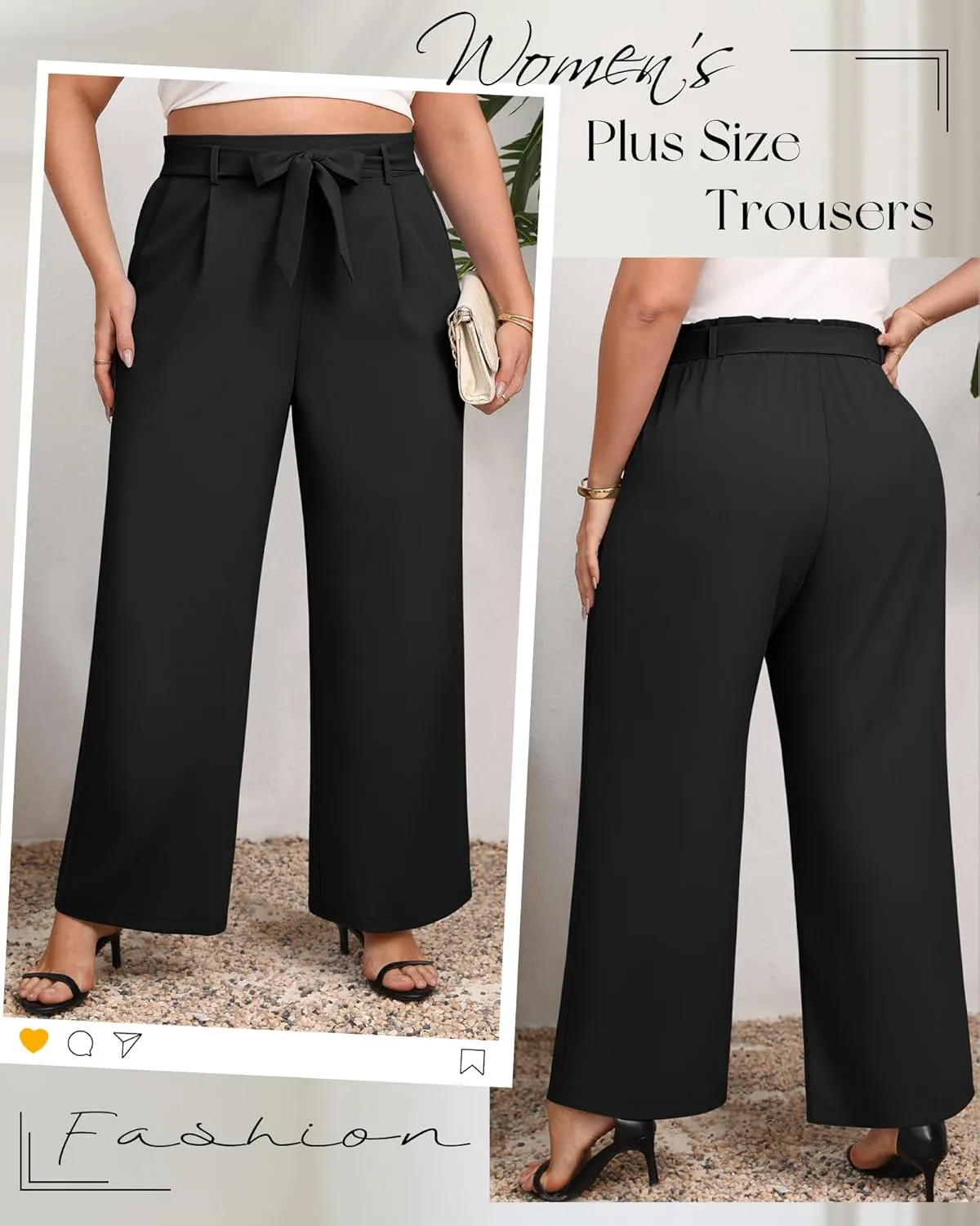 Women's Plus Size Wide Leg Dress Pants High Waist Palazzo Adjustable Knot Casual Business Trousers with Pockets
