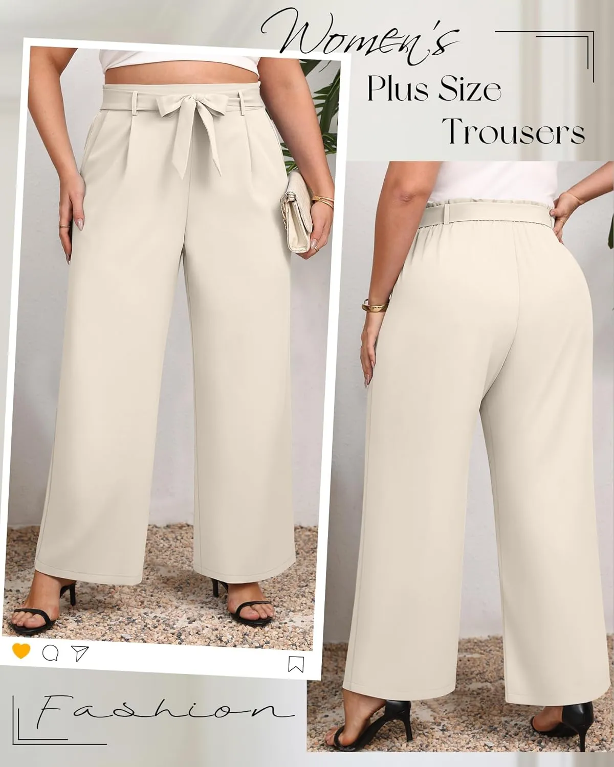 Women's Plus Size Wide Leg Dress Pants High Waist Palazzo Adjustable Knot Casual Business Trousers with Pockets