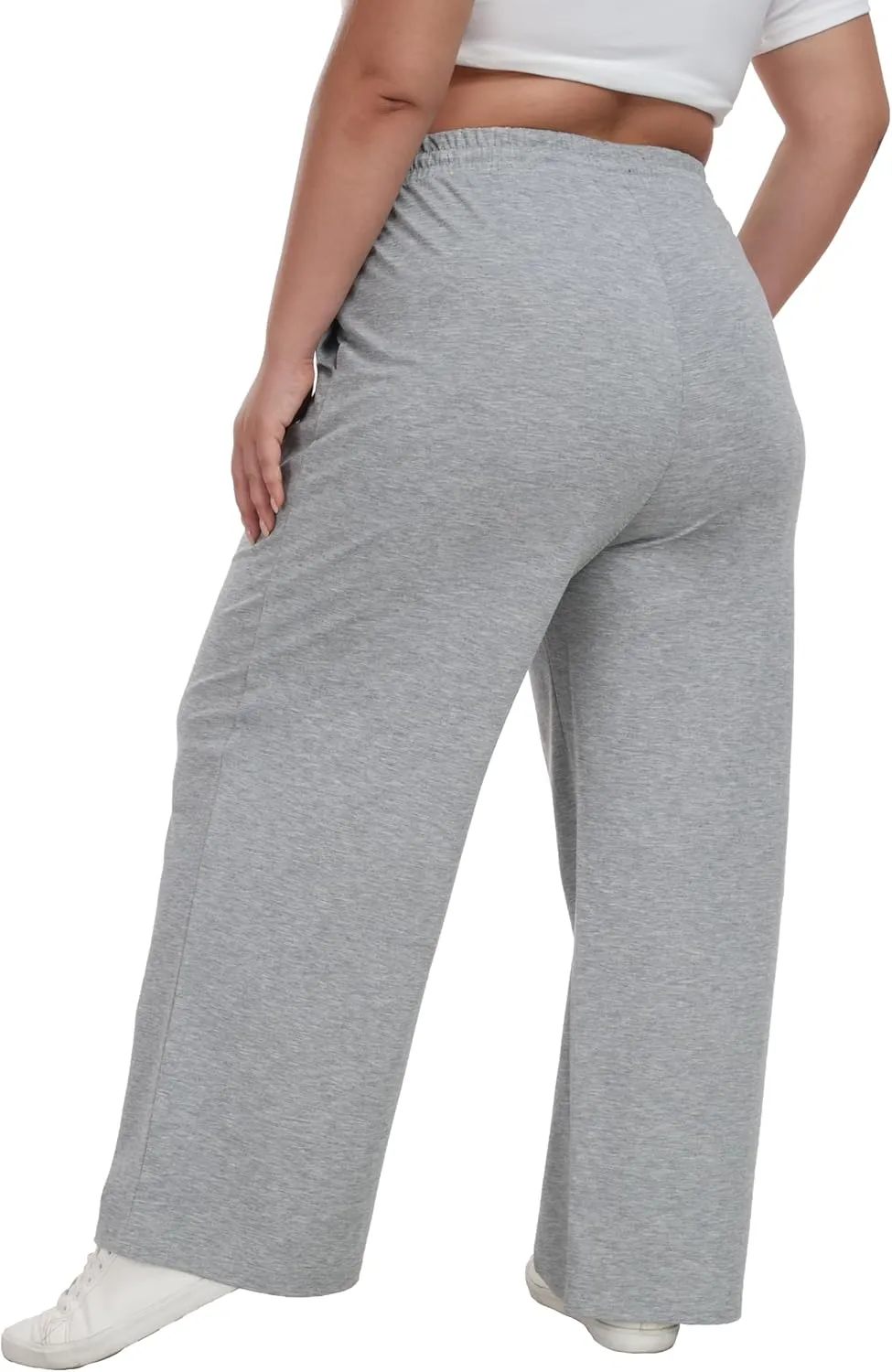 Women's Plus Size Wide Leg Pants Elastic Waist Casual Pants Summer Loose Fit Sweatpants with Pockets Drawstring
