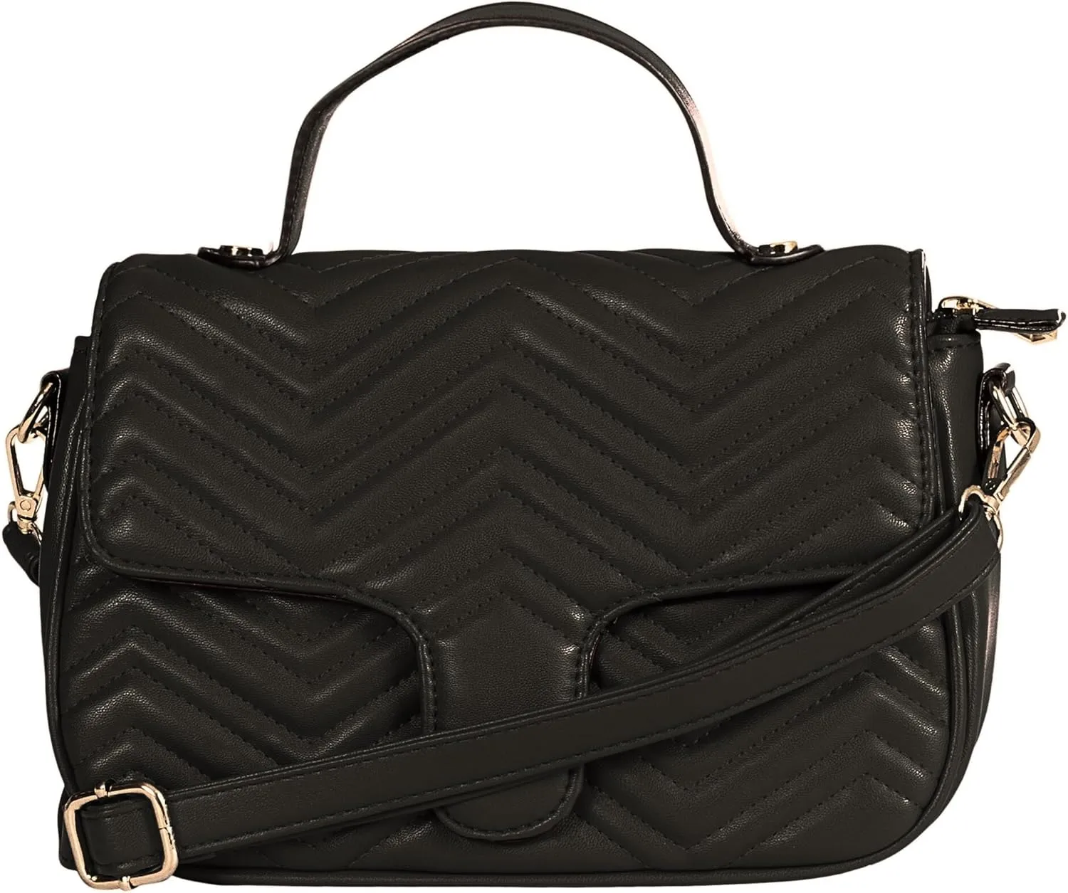 Women’s Quilted Faux Leather Satchel Bag – Top Handle & Crossbody Strap – Heart Detail Purse – Kiki