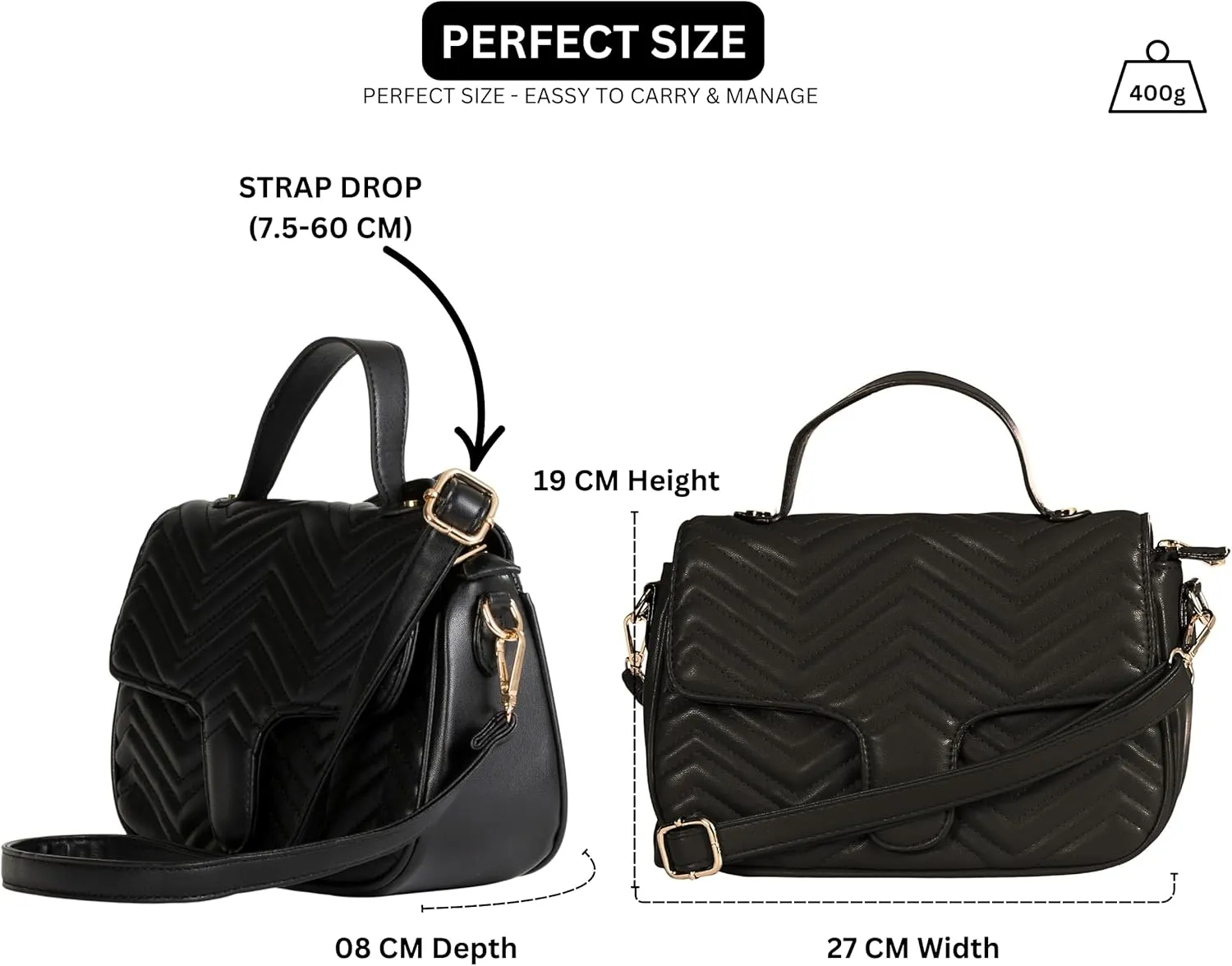 Women’s Quilted Faux Leather Satchel Bag – Top Handle & Crossbody Strap – Heart Detail Purse – Kiki