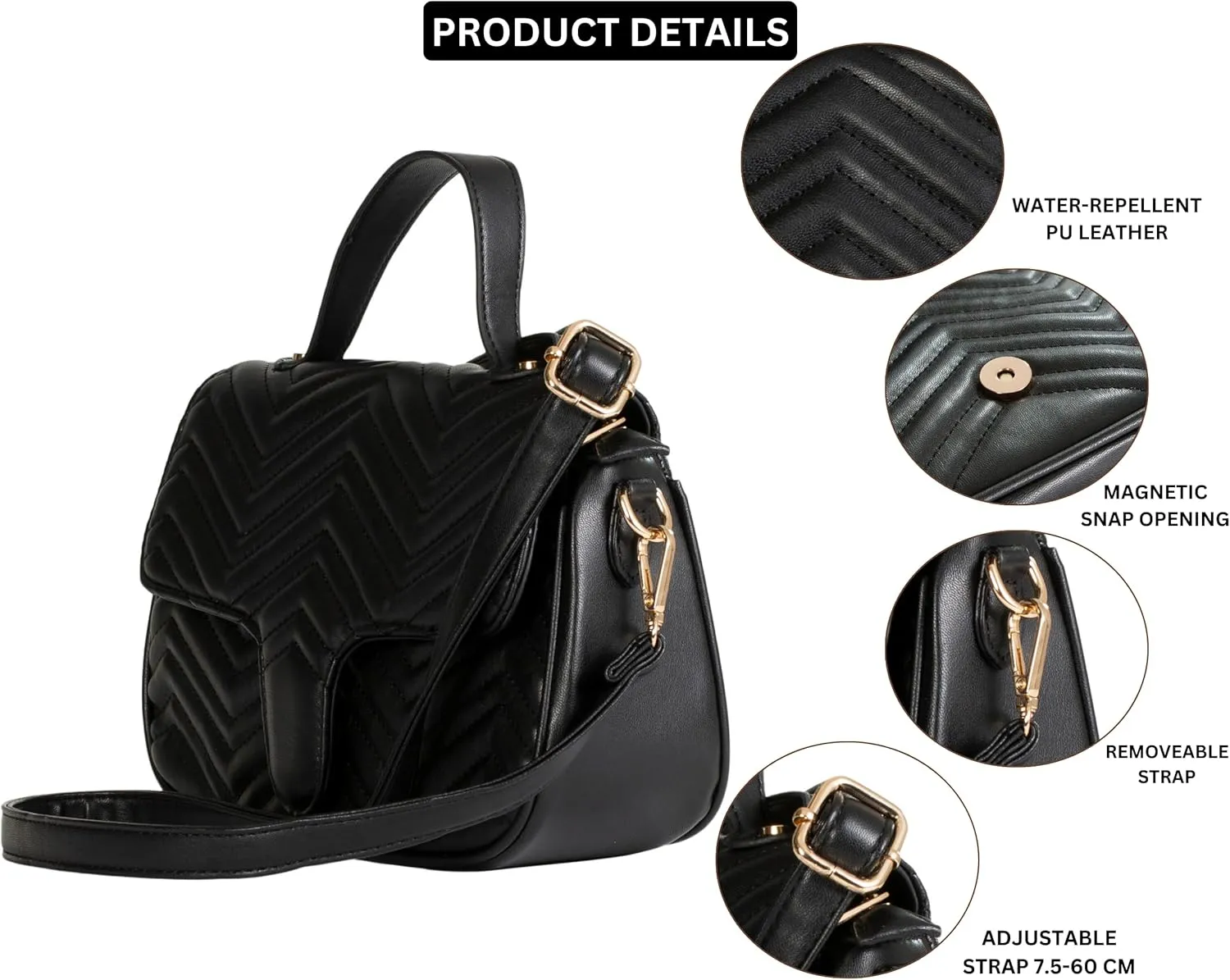 Women’s Quilted Faux Leather Satchel Bag – Top Handle & Crossbody Strap – Heart Detail Purse – Kiki
