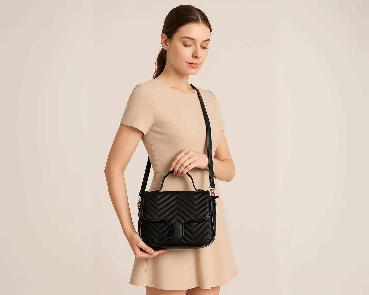 Women’s Quilted Faux Leather Satchel Bag – Top Handle & Crossbody Strap – Heart Detail Purse – Kiki