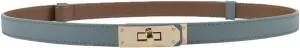 Women's Skinny Leather Belt with Adjustable Silver Turn-Lock Buckle - Ideal for Dresses, Jeans, and Coats, Black