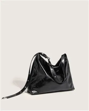 Women's Soft Pu Leather Shoulder Bag Black Slouchy Fashion Bags with Featured Strap Crossbody
