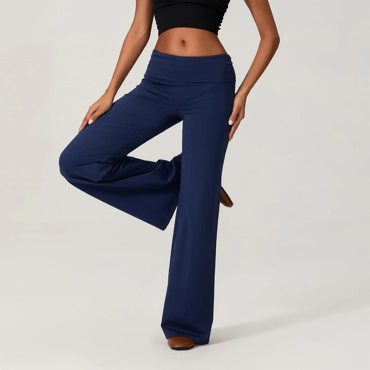 Women's Straight Leg Pants Fold Over Y2k Elastic Waist Yoga Casual Pants Casual Going Out Trousers Streetwear