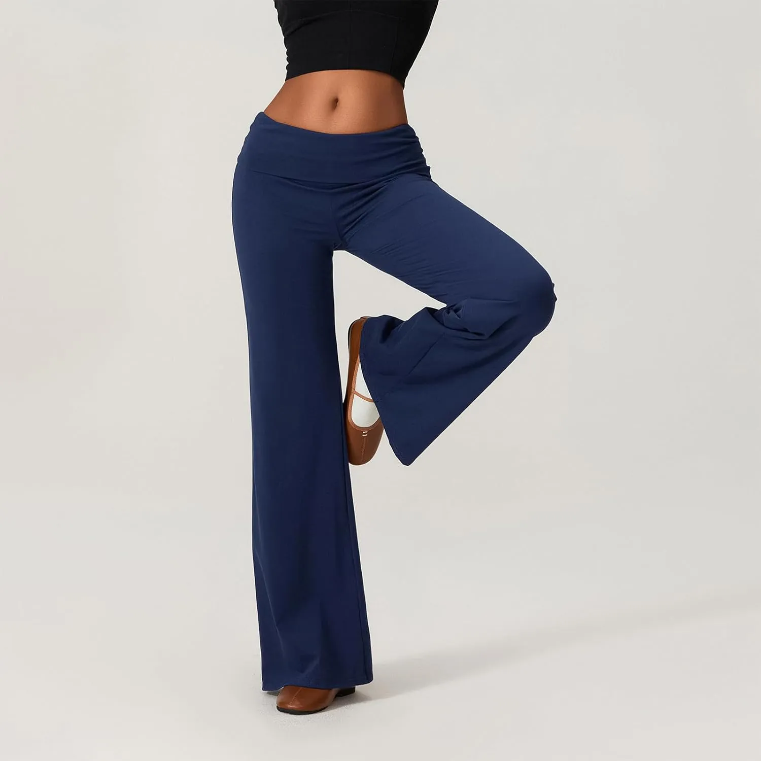 Women's Straight Leg Pants Fold Over Y2k Elastic Waist Yoga Casual Pants Casual Going Out Trousers Streetwear