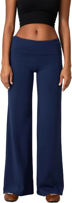 Women's Straight Leg Pants Fold Over Y2k Elastic Waist Yoga Casual Pants Casual Going Out Trousers Streetwear