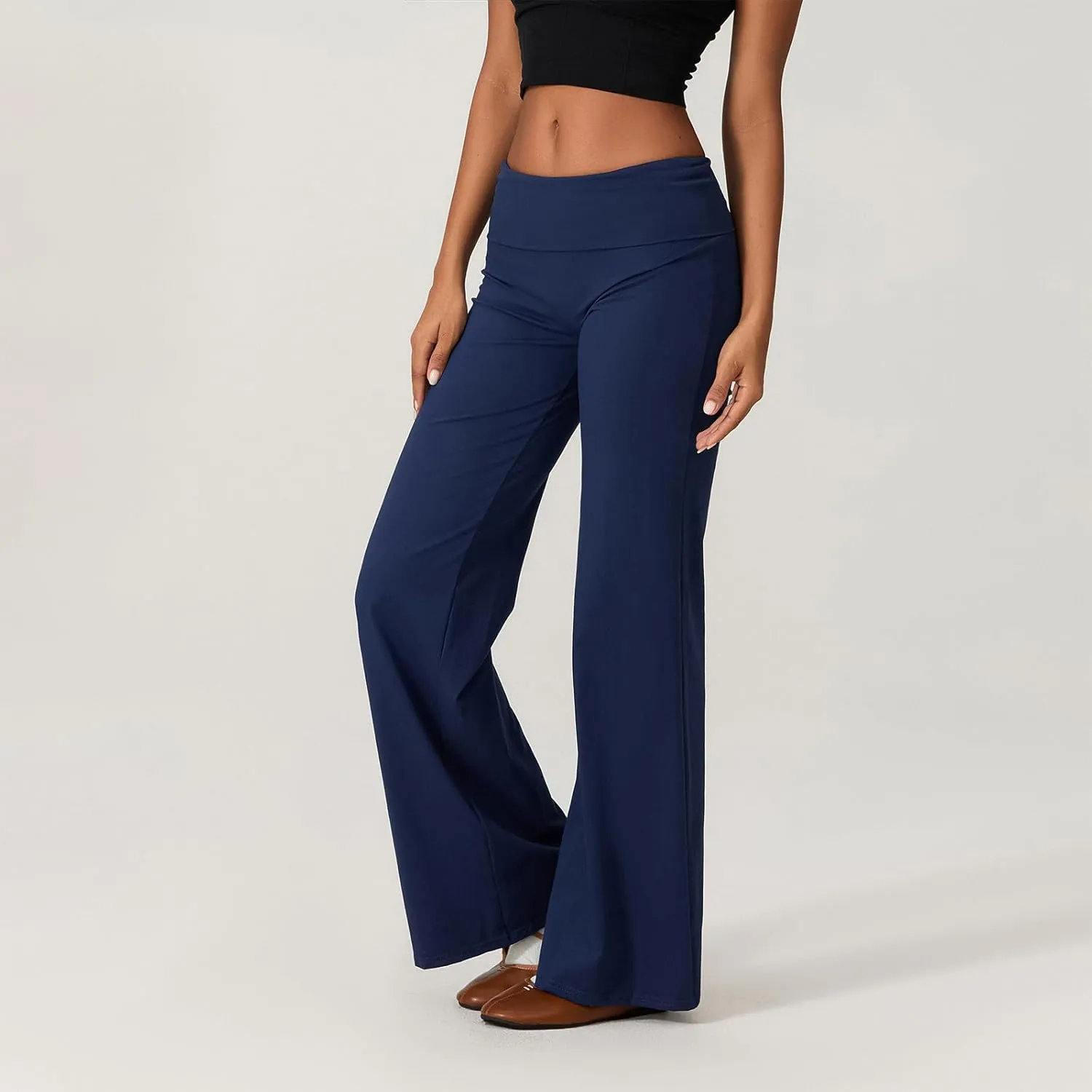 Women's Straight Leg Pants Fold Over Y2k Elastic Waist Yoga Casual Pants Casual Going Out Trousers Streetwear