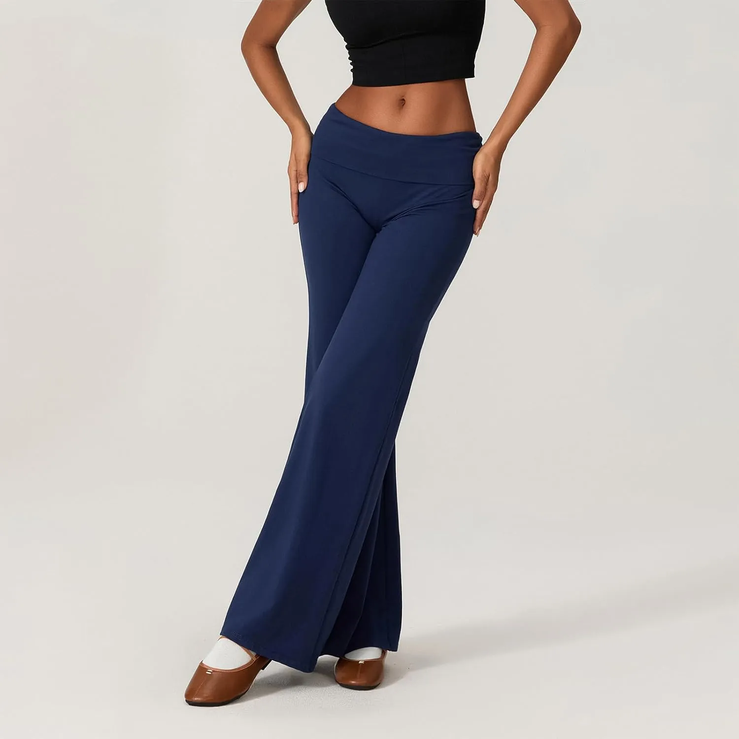 Women's Straight Leg Pants Fold Over Y2k Elastic Waist Yoga Casual Pants Casual Going Out Trousers Streetwear